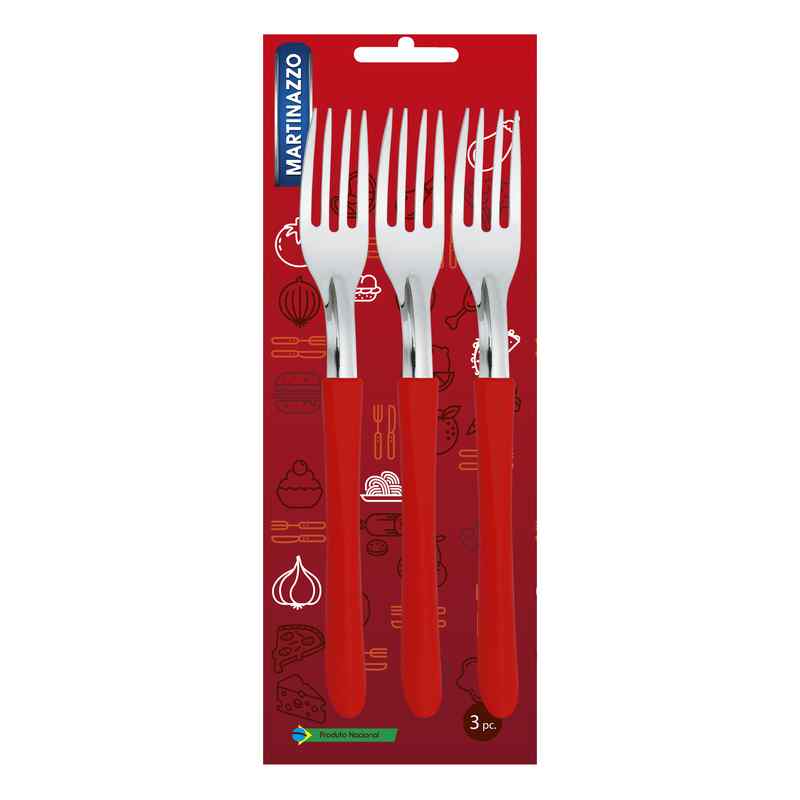 Cubiertos tenedor de mesa x3 en blister, acero inoxidable ROJO, ELEGANCE MARTINAZZO