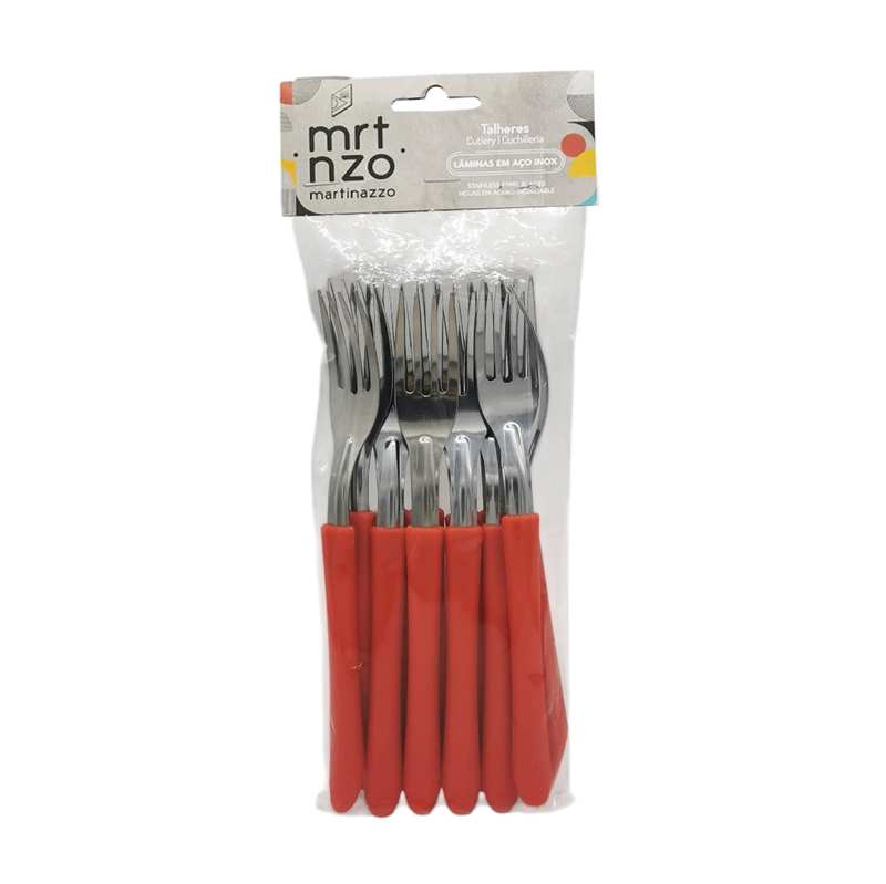 [HA3441RJ] Cubiertos tenedor de mesa x12 en bolsa acero inoxidable ROJO, ELEGANCE MARTINAZZO
