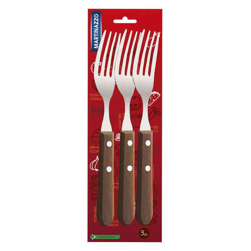 [HA3498] Cubiertos tenedor de mesa x3 en blister acero inoxidable mango de madera, UNIVERSAL MARTINAZZO