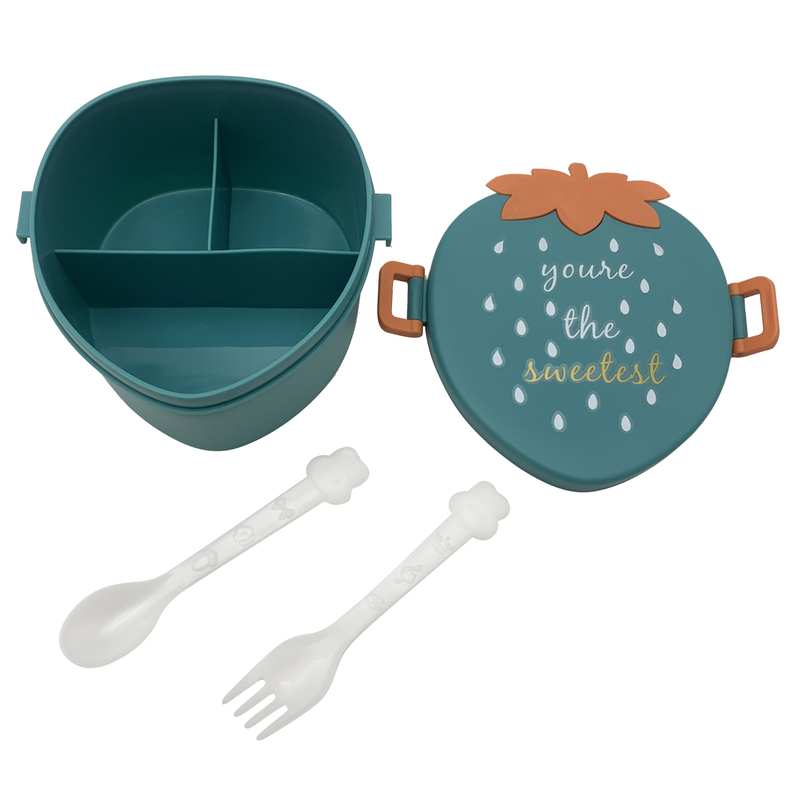[HA3634] Vianda infantil de plástico con divisiones con cubiertos, varios diseños de frutilla
