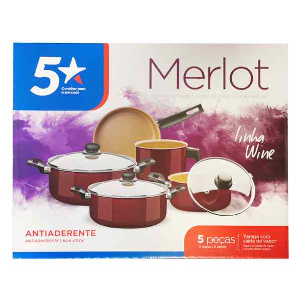 [HA3992] Ollas antiadherentes juego x5 piezas, en caja MERLOT