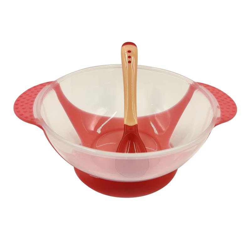 [HA4067] Plato con tapa y cuchara para bebé, varios colores, en bolsa