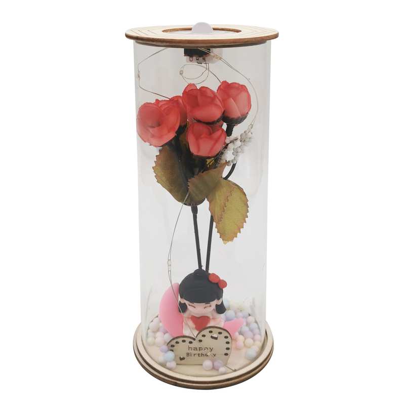[HA4101] Flor con luz en frasco en caja, varios diseños