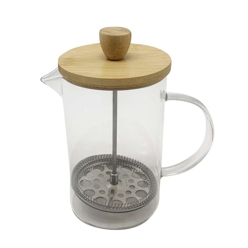 Cafetera prensa francesa de vidrio, 800ml con tapa de madera, en caja