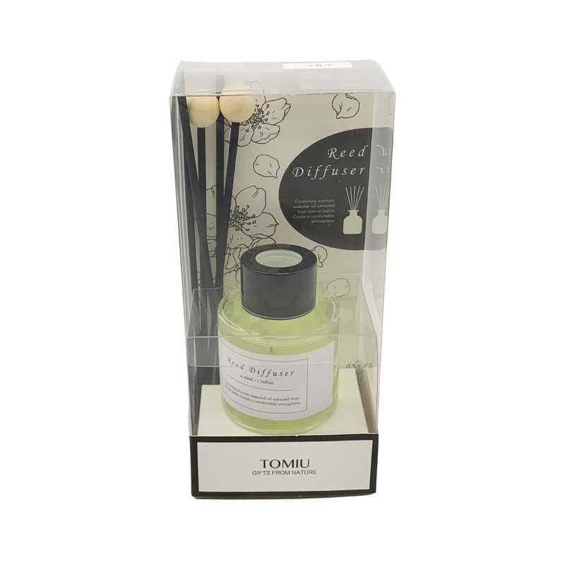 Aromatizador líquido 50ml con 5 palitos, en caja PVC, varios aromas