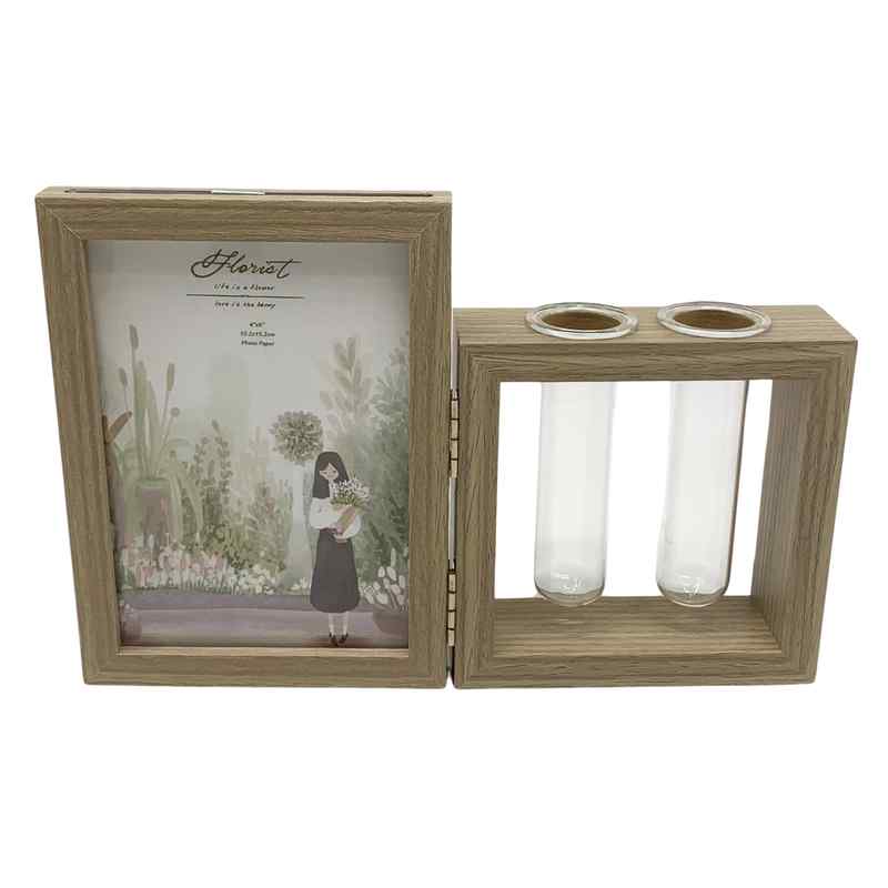 [HA4163] Portarretrato marco de madera con florero x2 foto 10x15, en caja