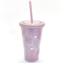 Vaso con sorbito, de acrílico 450ml, varios diseños en caja