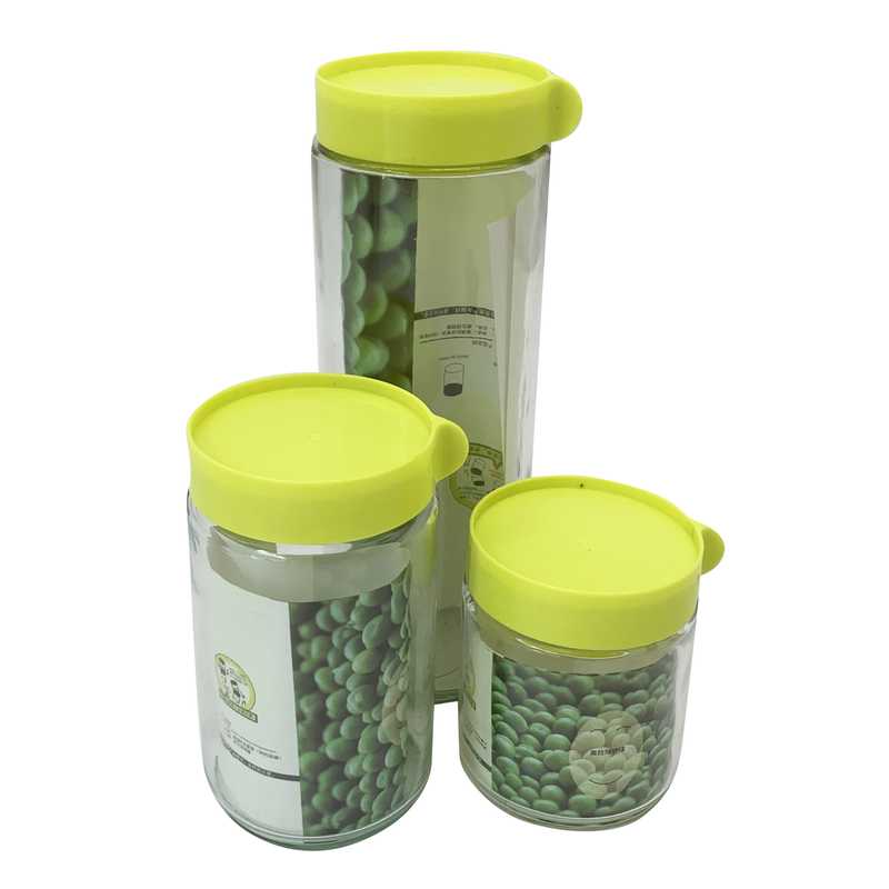 Frasco de vidrio x3 con tapa de plástico, en caja