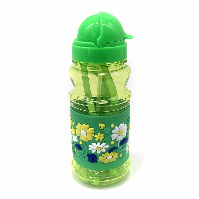 [HA4393] Botella deportiva infantil con sorbito,350ml varios diseños guarda de silicona, en bolsa