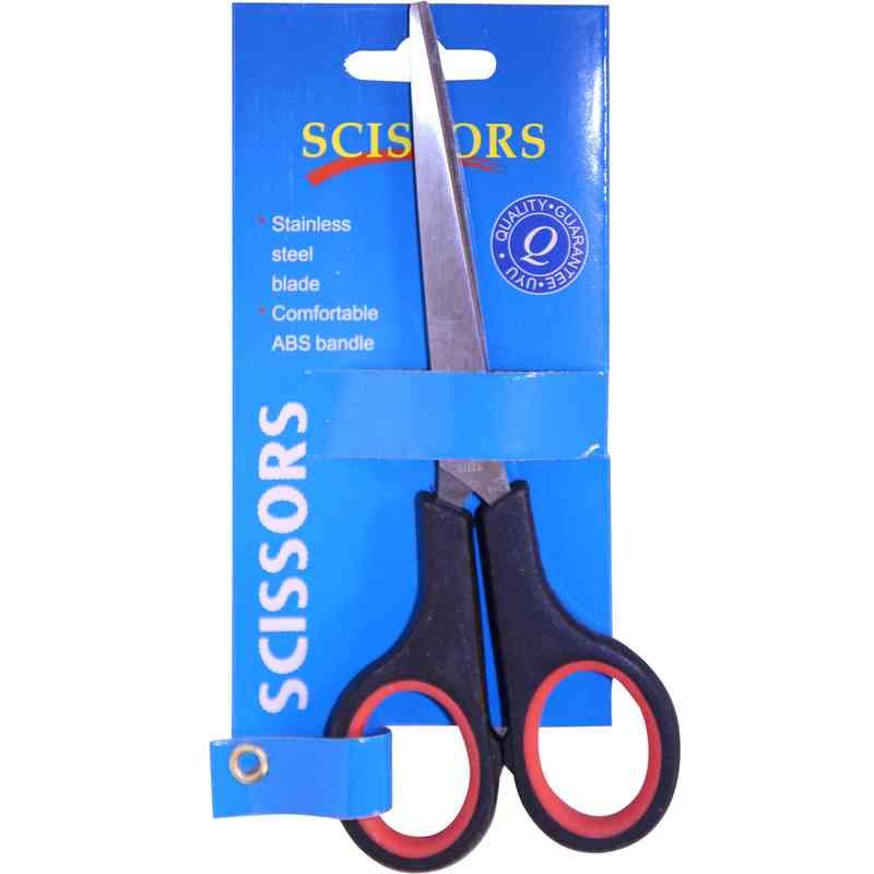 [E1490] Tijera recta de acero 17cm con punta, en cartón