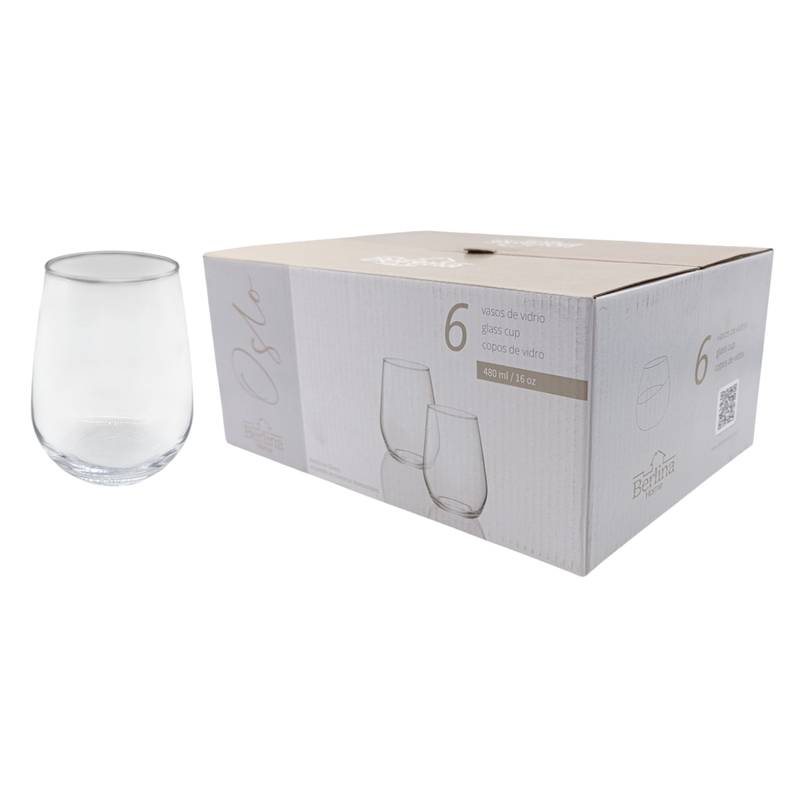[HA4482] Vaso de vidrio Berlina Oslo, 480ml, CAJA x6