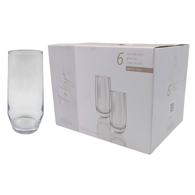 Vaso de vidrio Berlina Tokyo, 550ml, CAJA x6