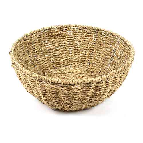 Cesta redonda de fibras naturales, junco de agua