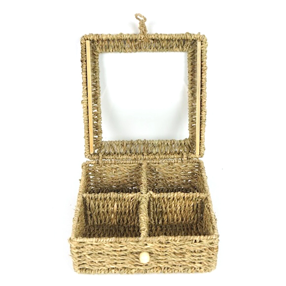 [HA4556] Caja para té de fibras naturales visor de vidrio, junco de agua