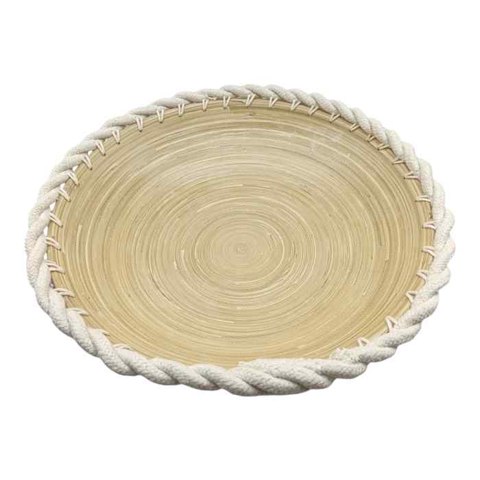 [HA4564] Cesto redondo de madera grande, con borde tejido