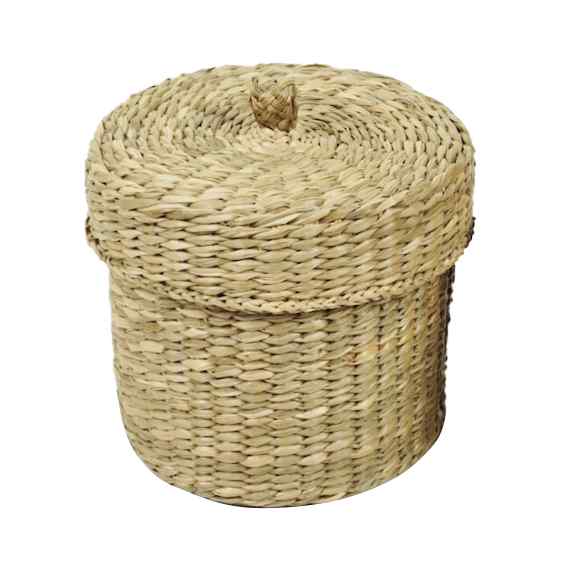 Caja organizadora con tapa chica, de fibras naturales, junco de agua