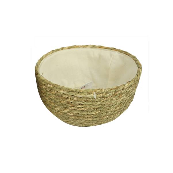 [HA4592] Cesto canasto de fibras naturales forrado, grande, junco de agua
