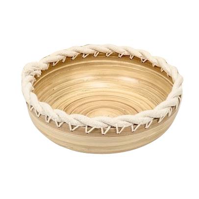 [HA4619] Cesto redondo de madera mediano, con borde tejido