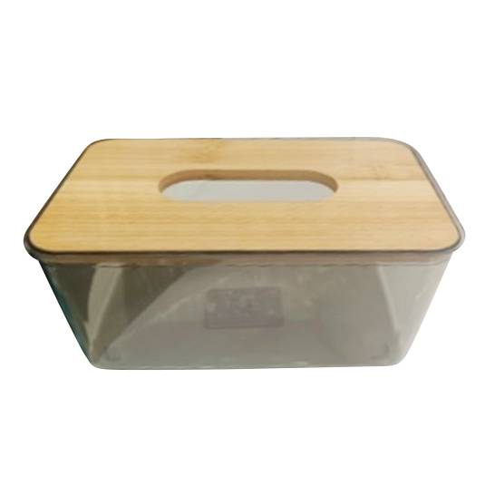 Porta pañuelos de acrílico con tapa de bambú