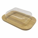Mantequera de acrílico con base de madera, en caja