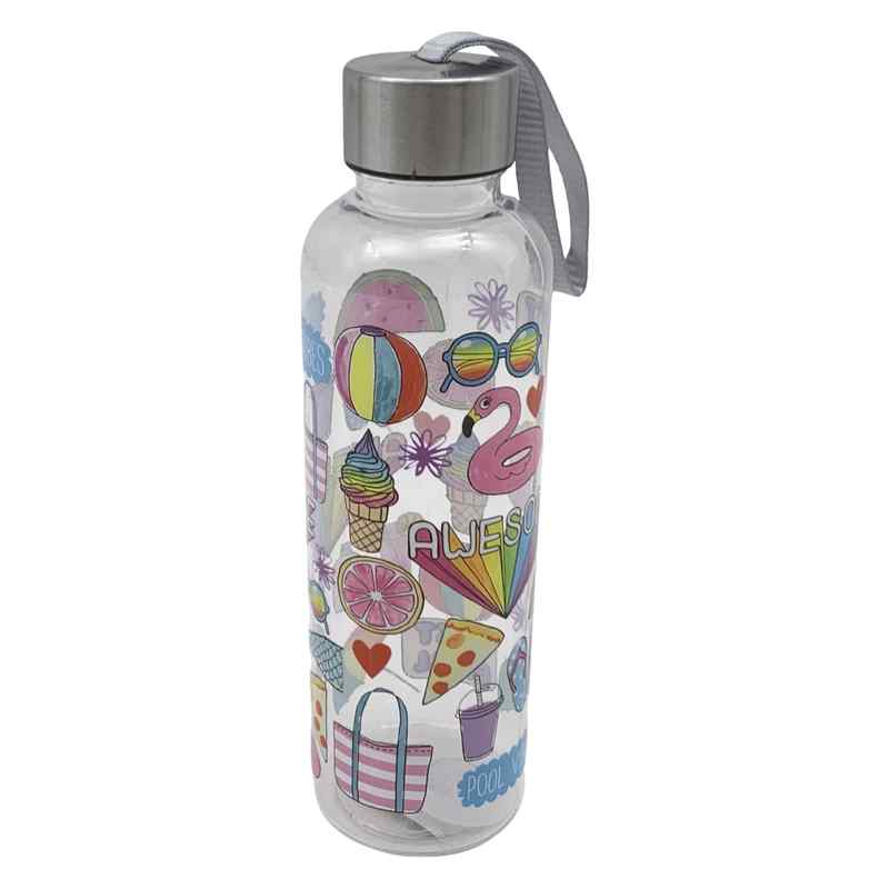 Botella deportiva de plástico 600ml, boca ancha, con correa, varios diseños