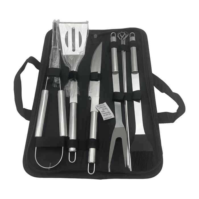 [HA4827] Set de parrilla x9 mango acero inoxidable, en estuche de tela con cierre