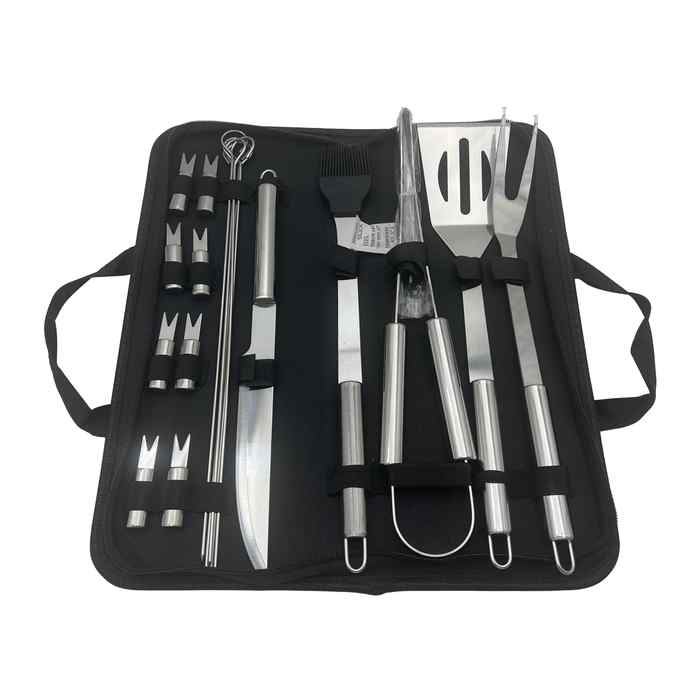 [HA4828] Set de parrilla x18, mango acero inoxidable, en estuche de tela con cierre