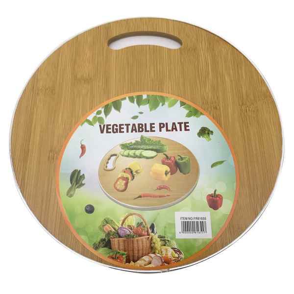 Tabla para cocina de madera redonda, 30cm, borde de metal