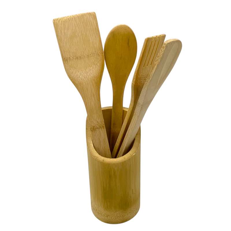 Cucharas de madera bambú x4, con soporte, en red