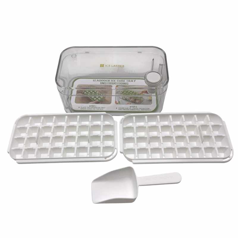 [HA4901] Cubetera de plástico x2 tapa con botón para desprender el hielo, depósito y cuchara, en caja varios colores