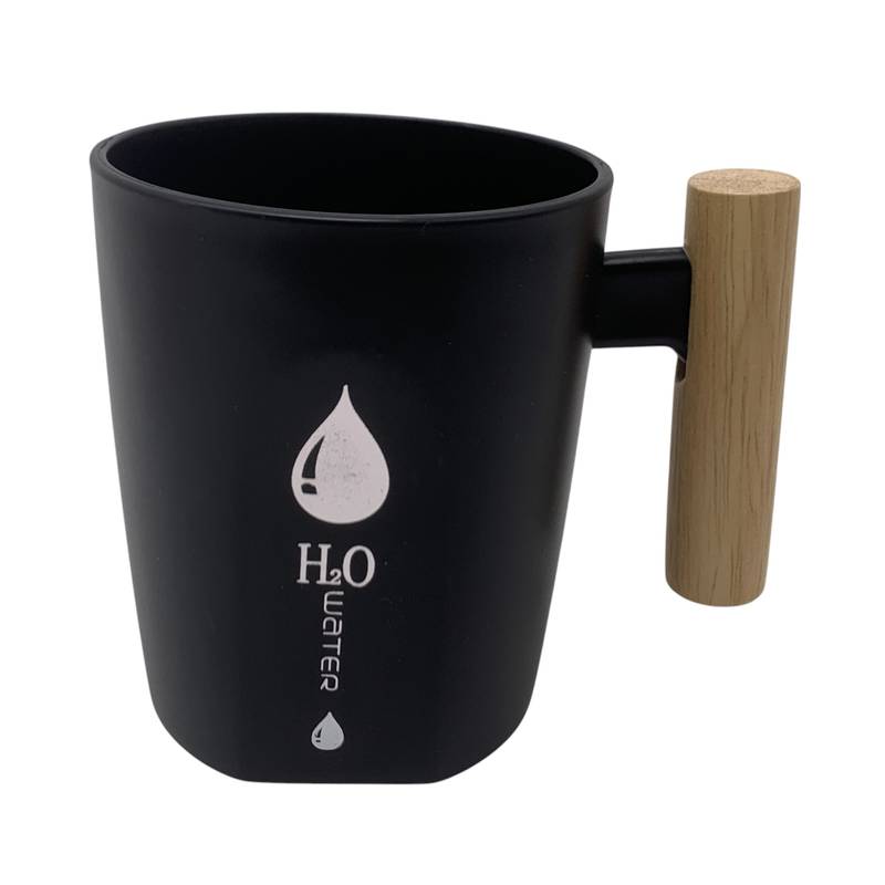 Taza de plástico con asa de bambú, 400ml, en bolsa 2 colores