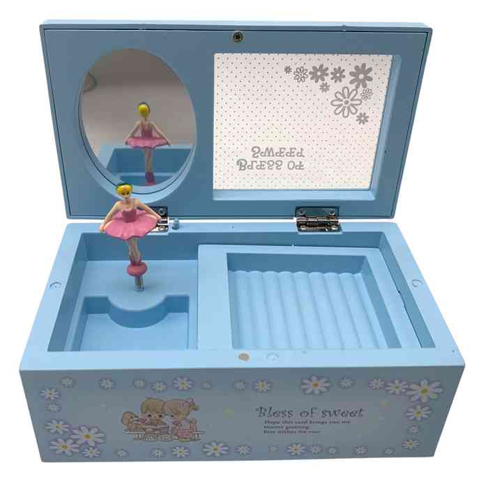 Alhajero cajita musical cajonera de plástico, con espejo, en caja, 2 colores