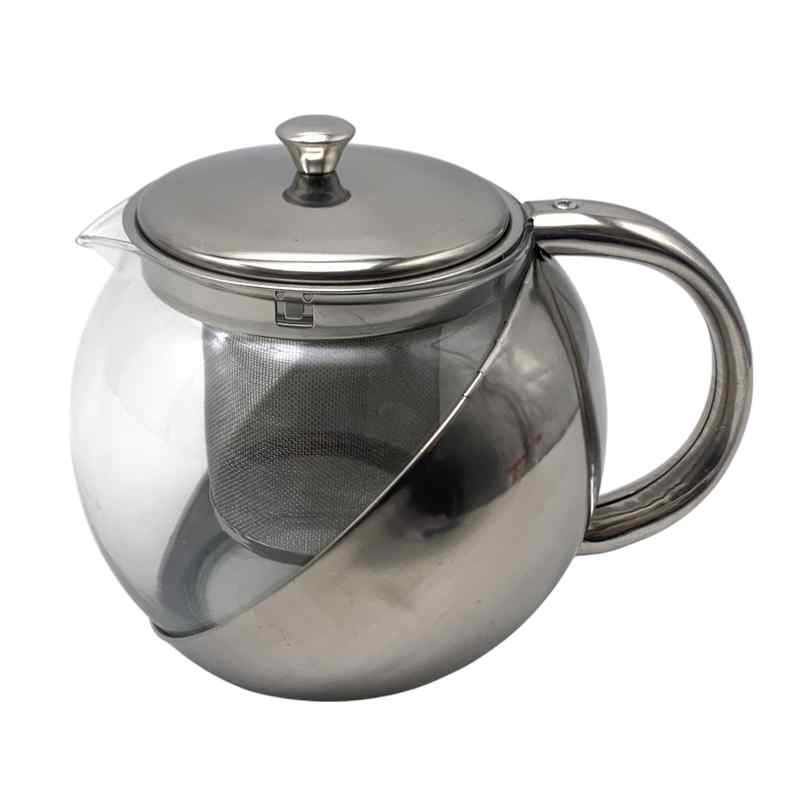 Tetera de vidrio y metal con infusor, 900ml, en caja