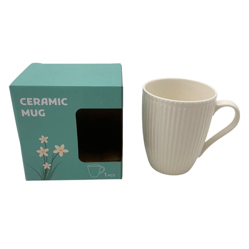 Taza de loza 300ml, texturada, en caja
