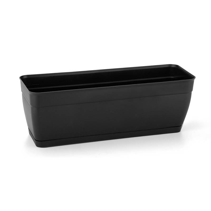 [HA5037] Maceta de plástico jardinera con plato anti dengue 11,5L, NEGRO