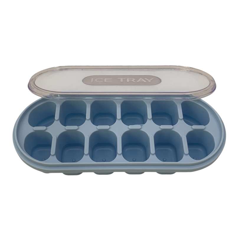 Cubetera de plástico base silicona, 12 hielos mini, con tapa