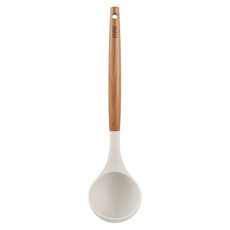 Cucharón de silicona con mango de madera, en cartón, WINNING STAR