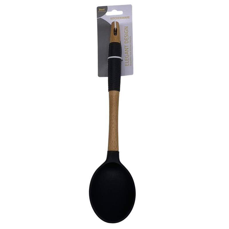 [HA5236] Cuchara para servir de silicona, mango combinado madera y silicona, en cartón y madera, en cartón