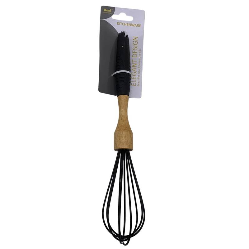 Batidor de silicona, mango combinado madera y silicona, en cartón