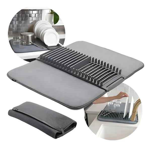 Escurridor de platos, de plástico, con alfombra absorbente de microfibra, en caja
