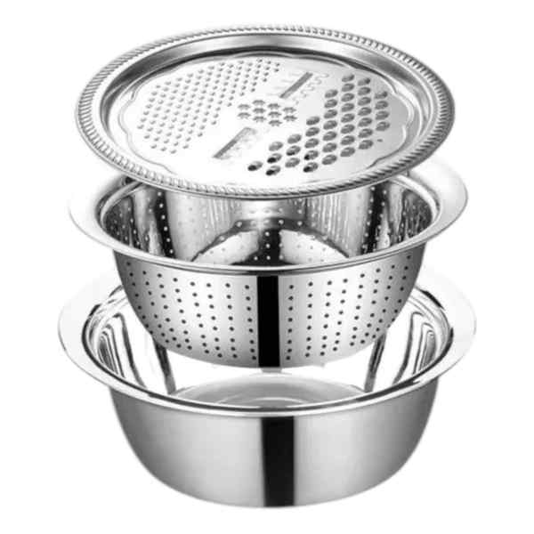 Bowl colador y rallador de acero inoxidable, en caja