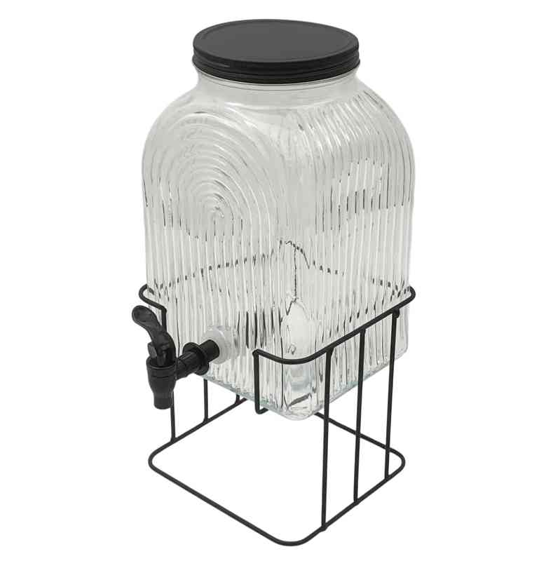 Dispensador contenedor de líquidos, de vidrio, con canilla y soporte de metal, 5700ml, en caja