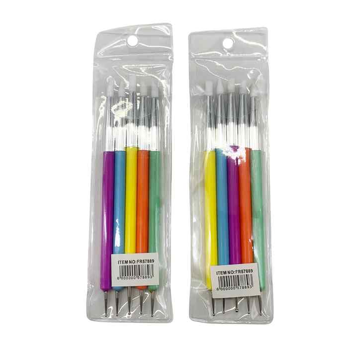 [HC1569] Pincel para manicuría x5, con puntero para diseño de uñas, en bolsa