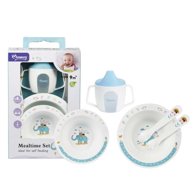 Plato bowl vasorbito y cubiertos de melamina, en caja, 2 colores MOMEASY