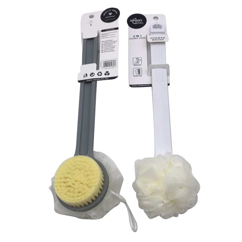 [HC1762] Cepillo corporal mango largo, con esponja, en cartón, varios colores