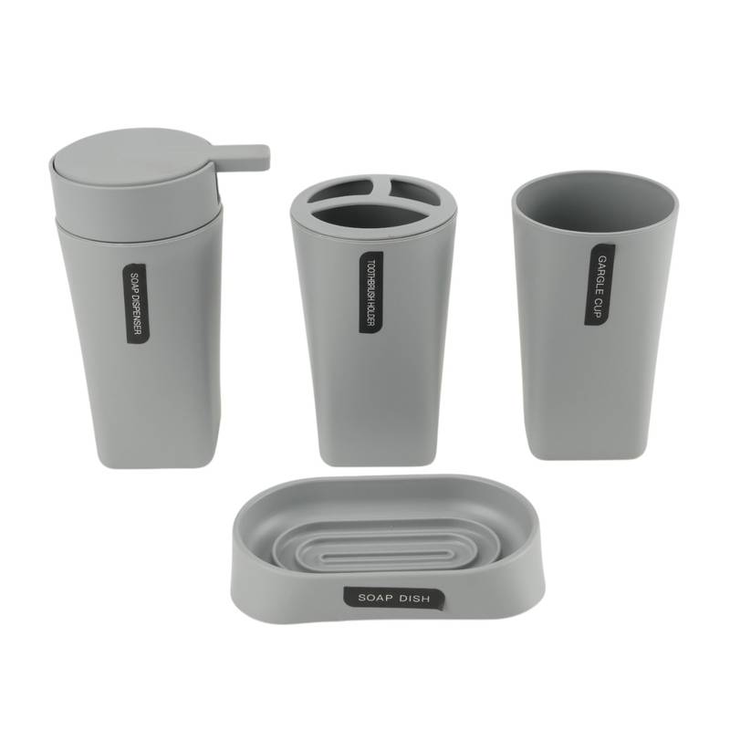 Dispensador de jabón de plástico, con accesorios, 4 piezas, GRIS, Berlina Home, en caja