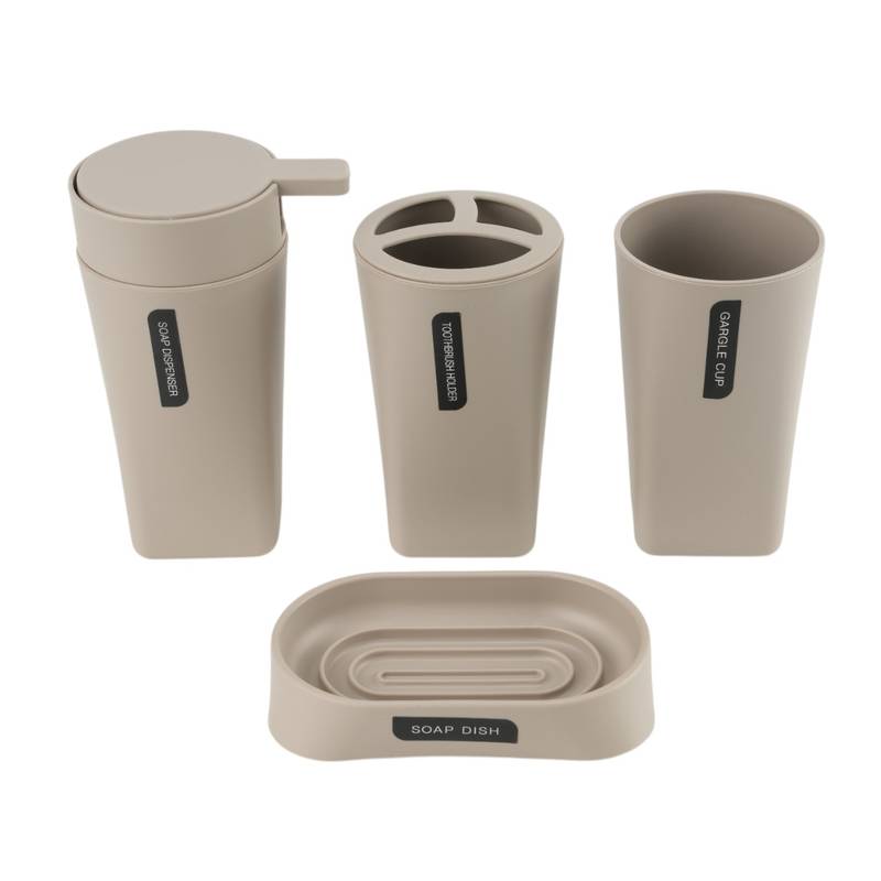 Dispensador de jabón de plástico, con accesorios, 4 piezas, BEIGE, Berlina Home, en caja