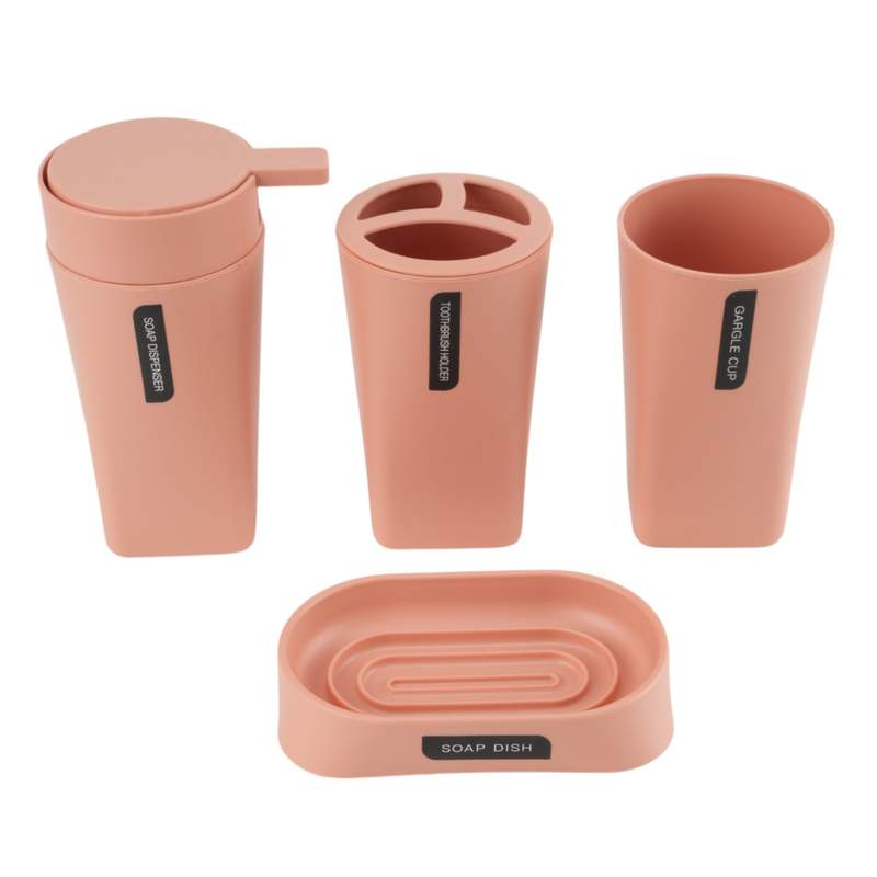Dispensador de jabón de plástico, con accesorios, 4 piezas, SALMÓN, Berlina Home, en caja