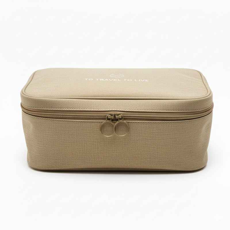 [HC1882BG] Neceser para viaje de tela con cierre, varias reparticiones, Berlina Travel BEIGE