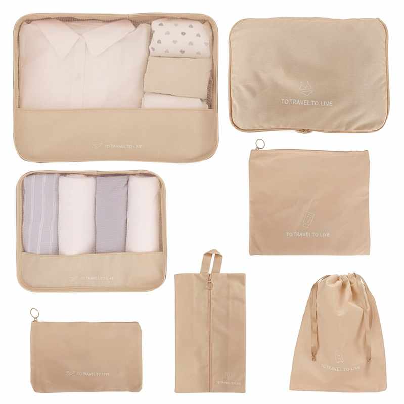 [HC1885BG] Neceser para viaje de tela, 7 organizadores distintos, Berlina Travel BEIGE